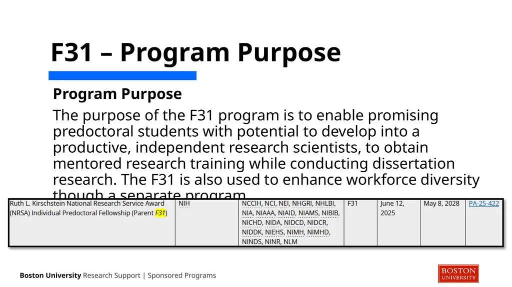 NIH ‘F’ Series NRSA Guidance Sponsored Programs - slide 5 of 35