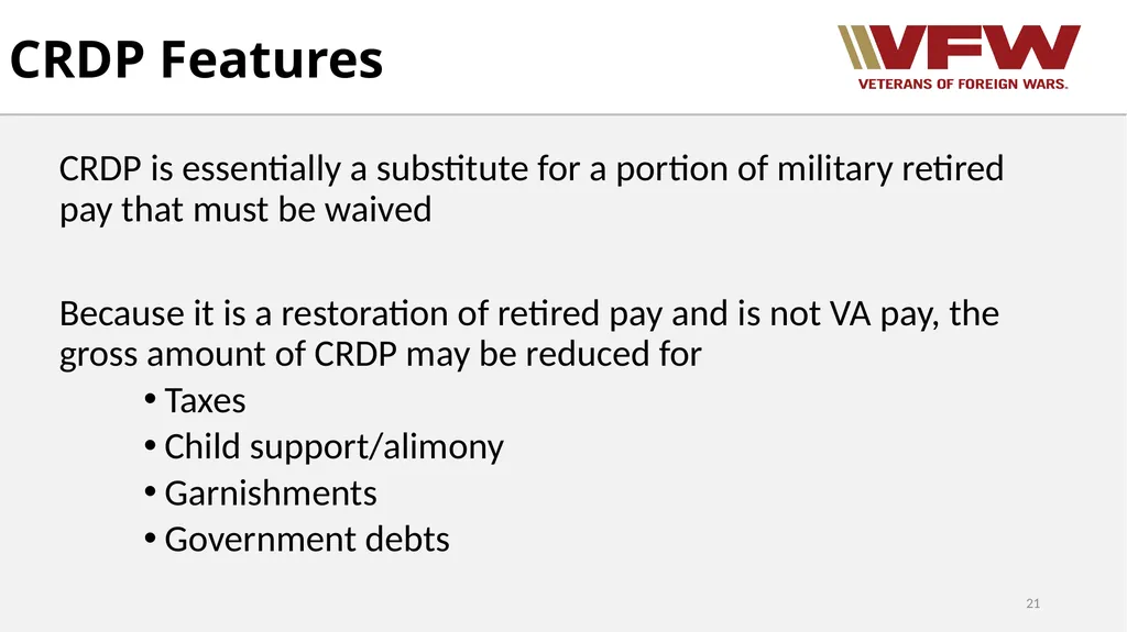 Concurrent Retirement and Disability Pay (CRDP) - slide 21 of 31