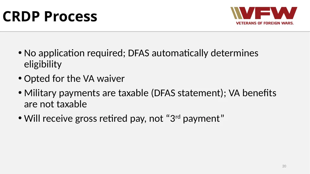 Concurrent Retirement and Disability Pay (CRDP) - slide 20 of 31