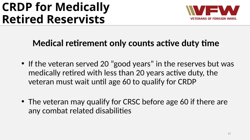 Concurrent Retirement and Disability Pay (CRDP) - slide 19 of 31