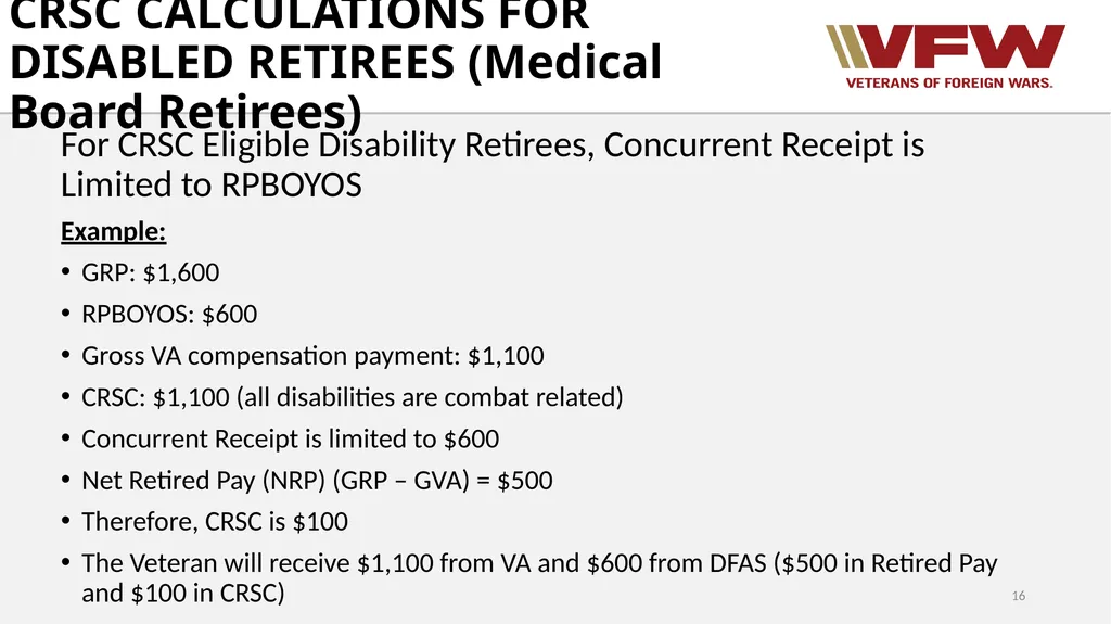 Concurrent Retirement and Disability Pay (CRDP) - slide 16 of 31