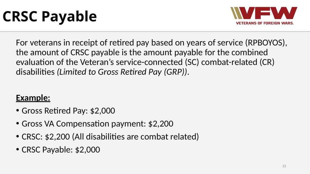 Concurrent Retirement and Disability Pay (CRDP) - slide 15 of 31
