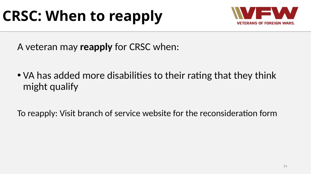 Concurrent Retirement and Disability Pay (CRDP) - slide 14 of 31