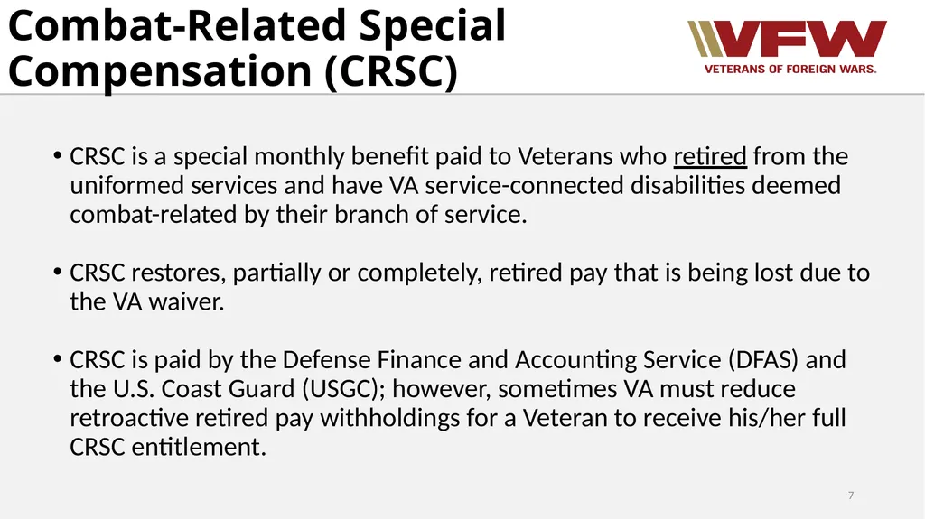 Concurrent Retirement and Disability Pay (CRDP) - slide 7 of 31