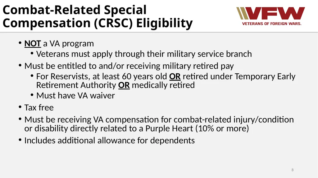 Concurrent Retirement and Disability Pay (CRDP) - slide 8 of 31