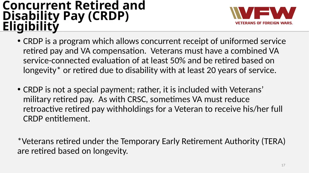 Concurrent Retirement and Disability Pay (CRDP) - slide 17 of 31