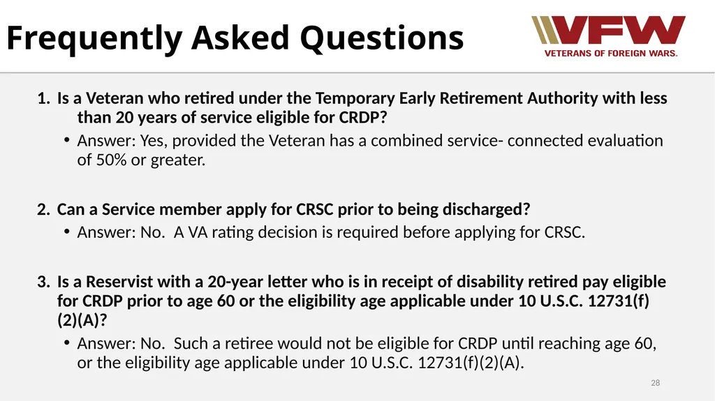 Concurrent Retirement and Disability Pay (CRDP) - slide 28 of 31