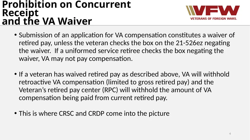 Concurrent Retirement and Disability Pay (CRDP) - slide 4 of 31