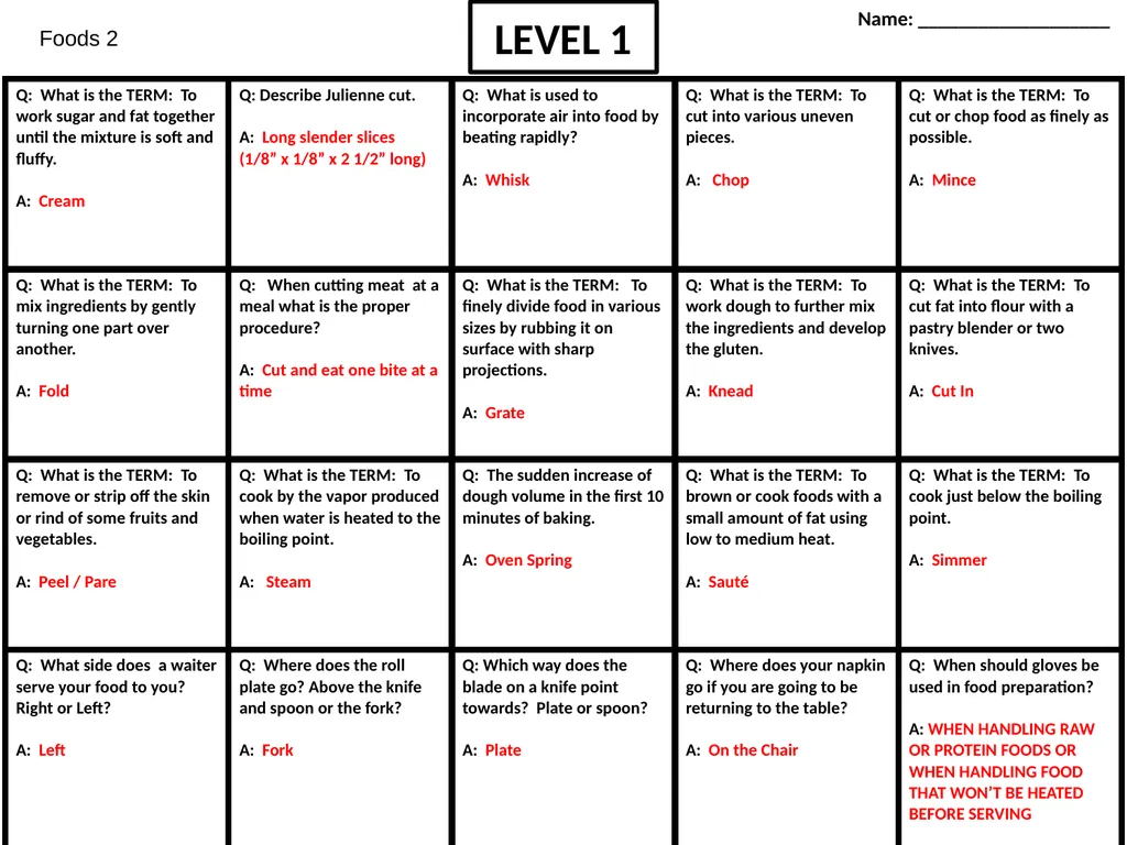 Foods 2 LEVEL 1 Name: ___________________ Foods 2 - slide 1 of 6