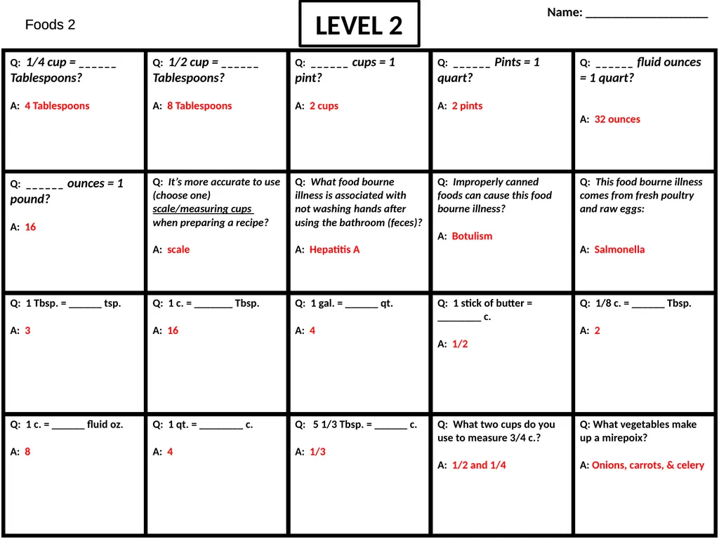 Foods 2 LEVEL 1 Name: ___________________ Foods 2 - slide 2 of 6