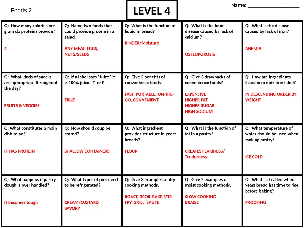 Foods 2 LEVEL 1 Name: ___________________ Foods 2 - slide 4 of 6