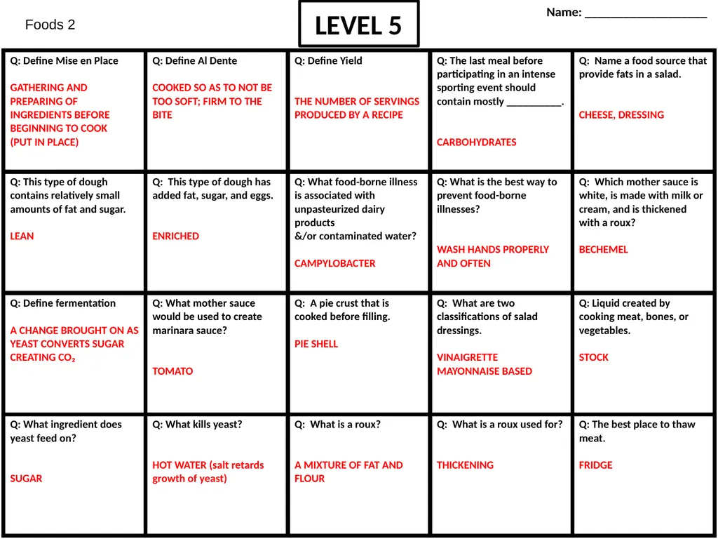 Foods 2 LEVEL 1 Name: ___________________ Foods 2 - slide 5 of 6