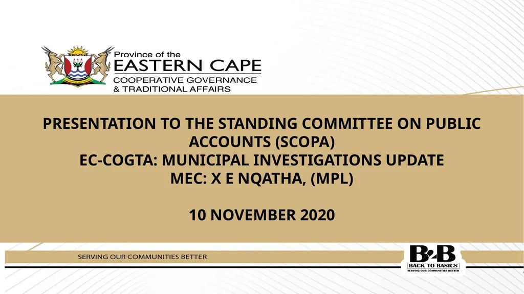 PRESENTATION TO THE STANDING COMMITTEE ON PUBLIC - slide 1 of 39