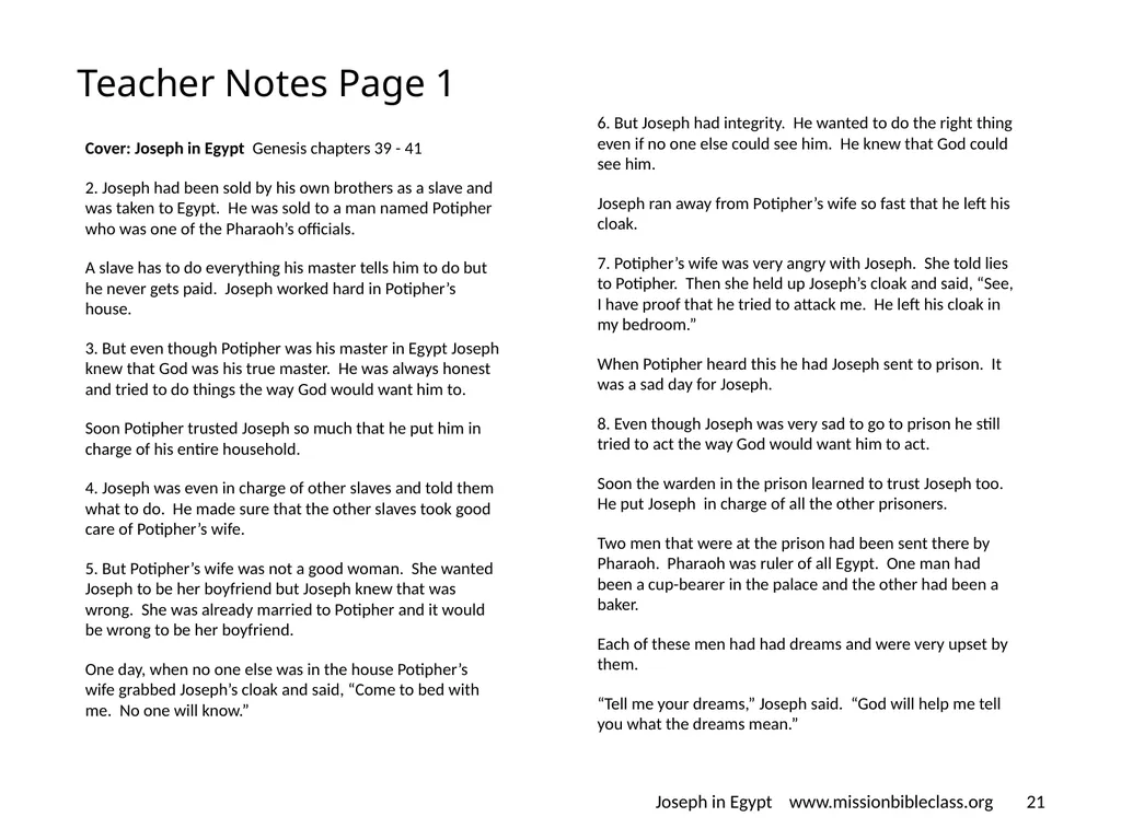 Genesis chapters 39 - 41 Joseph in Egypt - slide 21 of 24