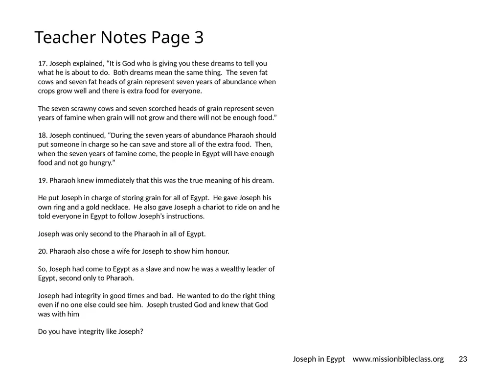 Genesis chapters 39 - 41 Joseph in Egypt - slide 23 of 24