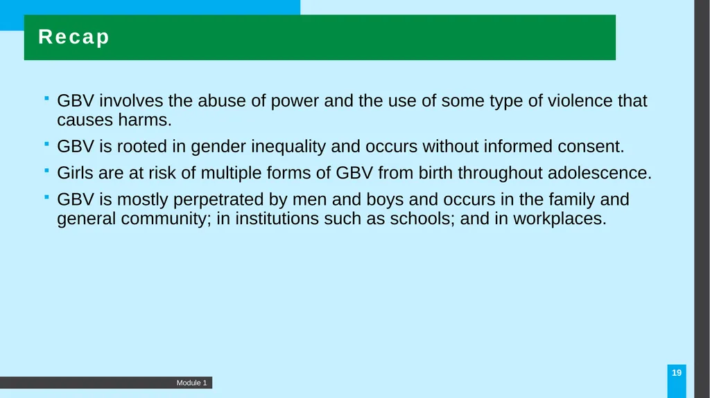 MODULE Introduction to gender-based violence (GBV) - slide 19 of 44