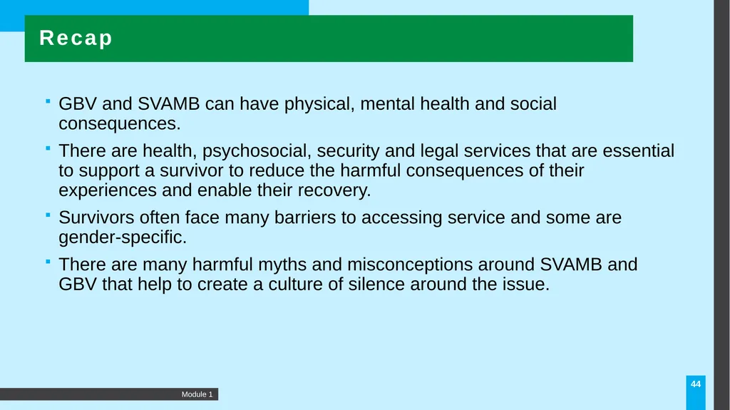 MODULE Introduction to gender-based violence (GBV) - slide 44 of 44