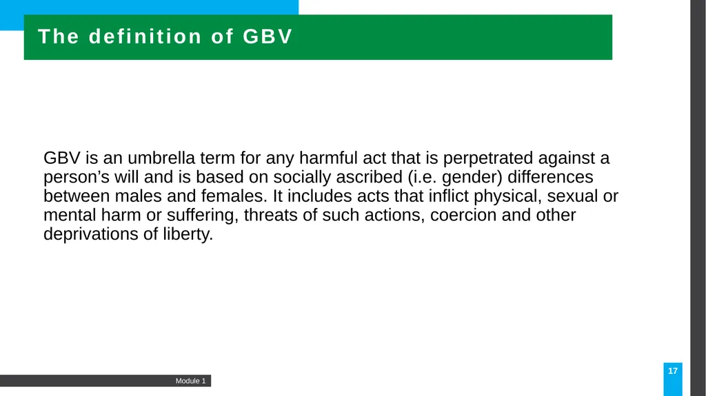 MODULE Introduction to gender-based violence (GBV) - slide 17 of 44