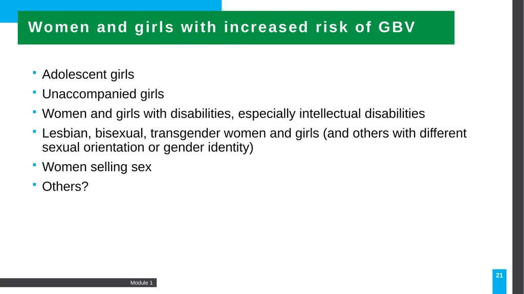 MODULE Introduction to gender-based violence (GBV) - slide 21 of 44