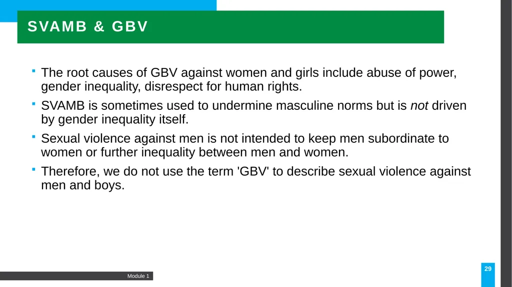 MODULE Introduction to gender-based violence (GBV) - slide 29 of 44