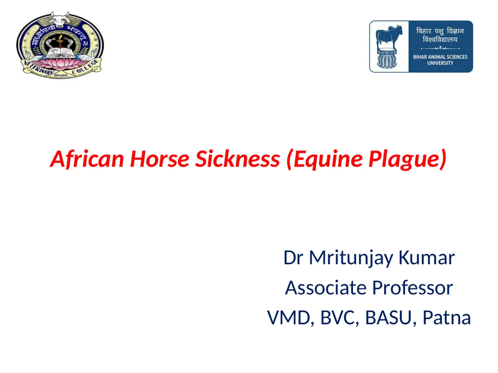 African Horse Sickness (Equine Plague) Dr