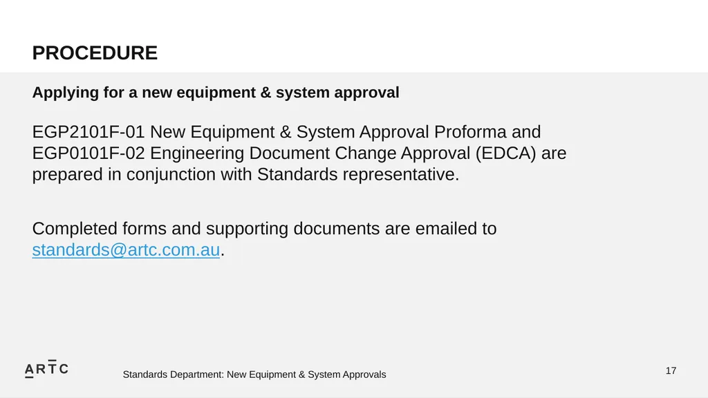 New Equipment & System Approvals STANDARDS - slide 17 of 33