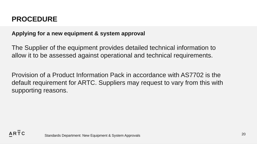New Equipment & System Approvals STANDARDS - slide 20 of 33