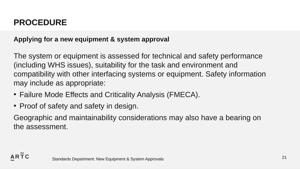 New Equipment & System Approvals STANDARDS - slide 21 of 33