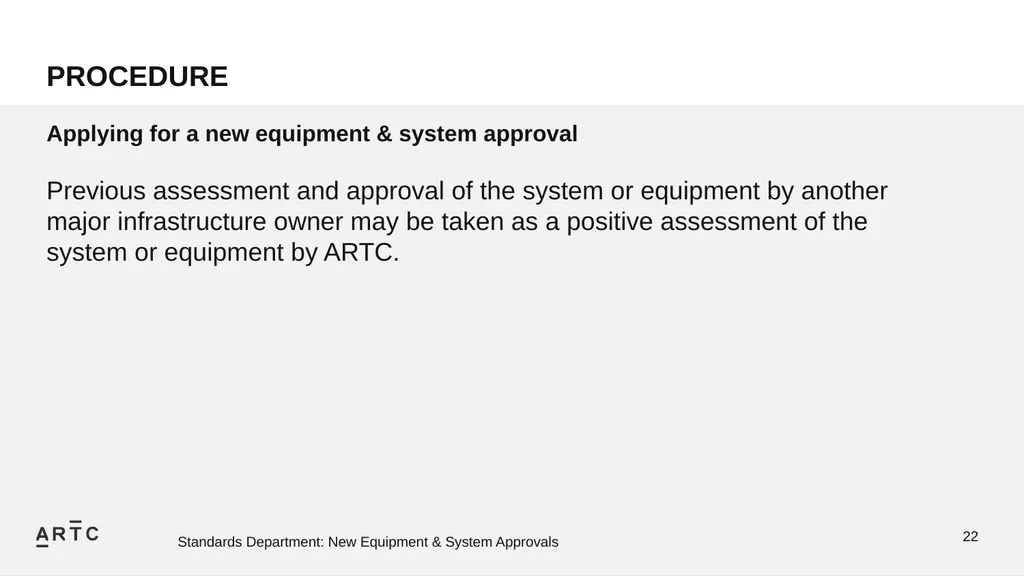 New Equipment & System Approvals STANDARDS - slide 22 of 33