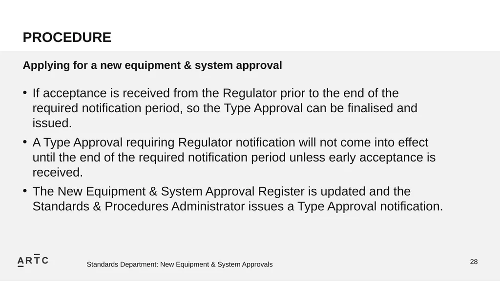 New Equipment & System Approvals STANDARDS - slide 28 of 33