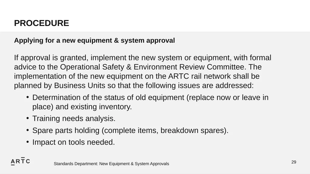 New Equipment & System Approvals STANDARDS - slide 29 of 33