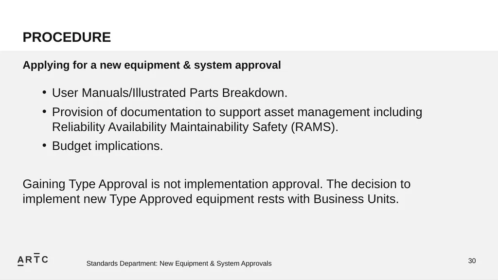 New Equipment & System Approvals STANDARDS - slide 30 of 33