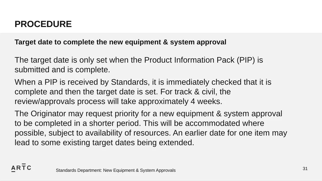 New Equipment & System Approvals STANDARDS - slide 31 of 33
