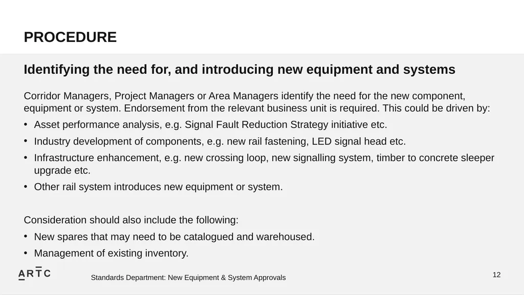 New Equipment & System Approvals STANDARDS - slide 12 of 33