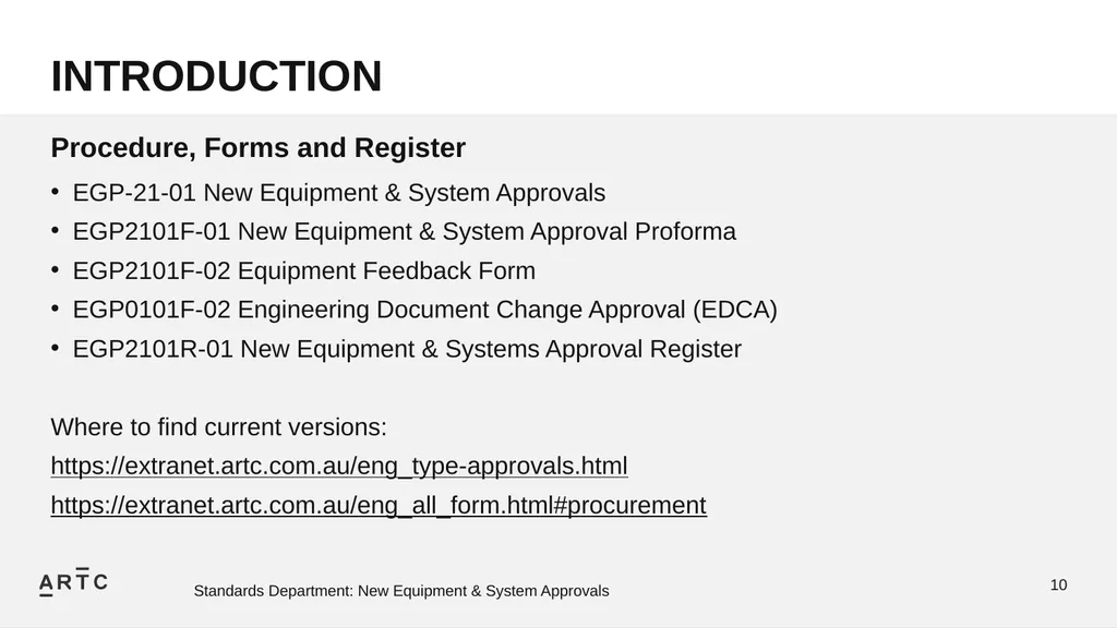 New Equipment & System Approvals STANDARDS - slide 10 of 33