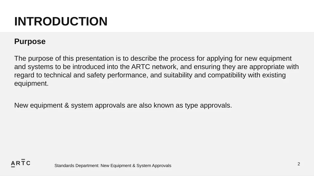 New Equipment & System Approvals STANDARDS - slide 2 of 33