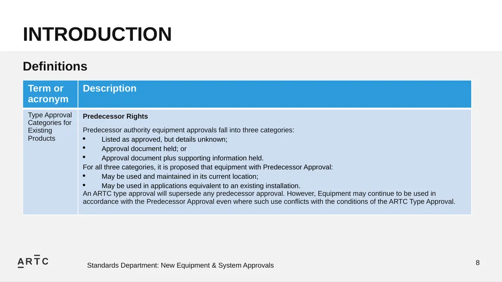 New Equipment & System Approvals STANDARDS - slide 8 of 33