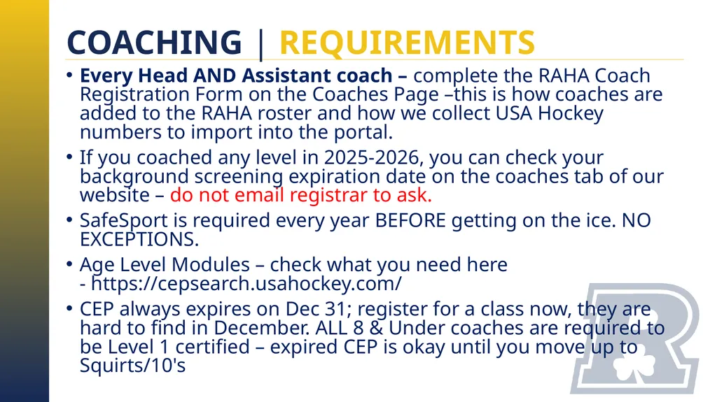 RAHA INITIATION PROGRAM (8 & UNDER) PARENT MEETING - slide 50 of 67