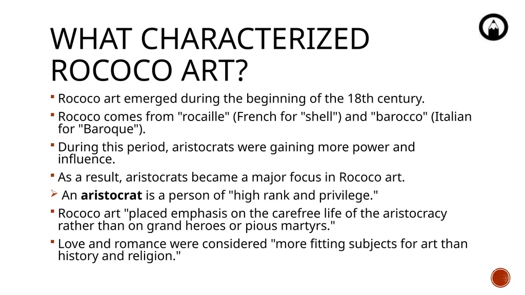 Rococo art What characterized rococo art? Rococo - slide 2 of 9