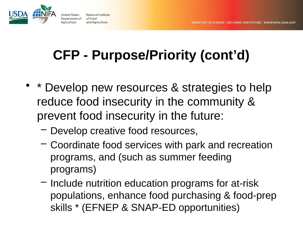 FY 2019 Community Food Projects Competitive Grant - slide 9 of 20