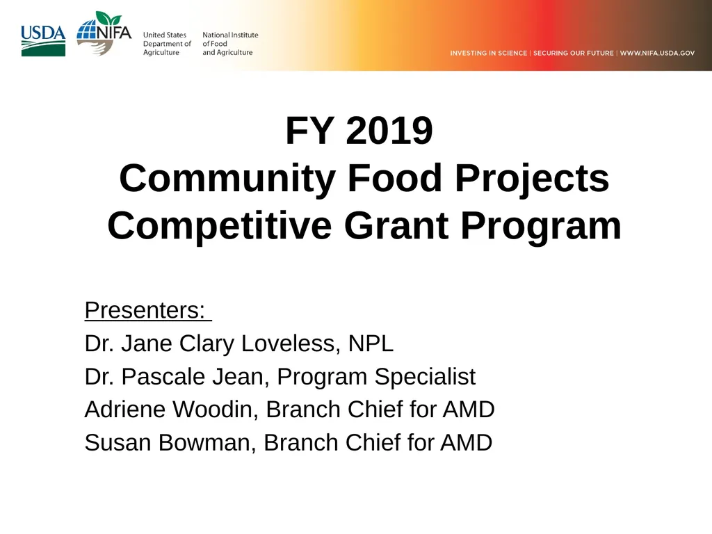 FY 2019 Community Food Projects Competitive Grant - slide 2 of 20