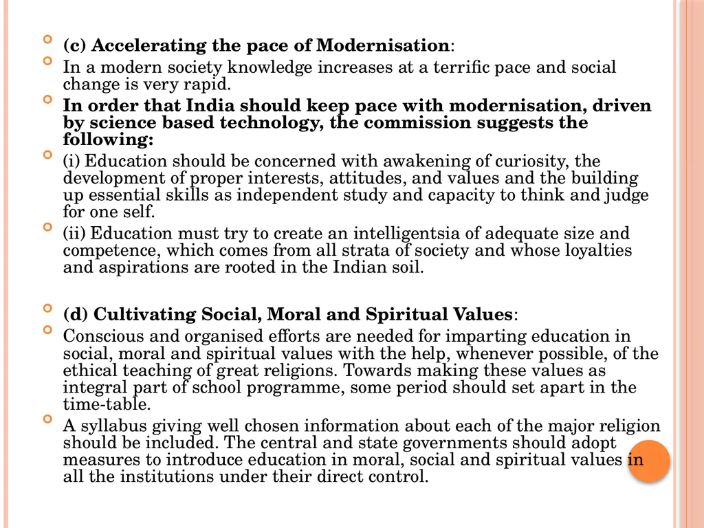 INDIAN EDUCATION COMMISSION ( 1964-66) Kothari - slide 8 of 28