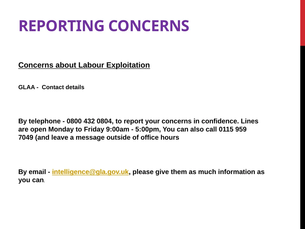 Modern Slavery – General awareness information for - slide 26 of 35