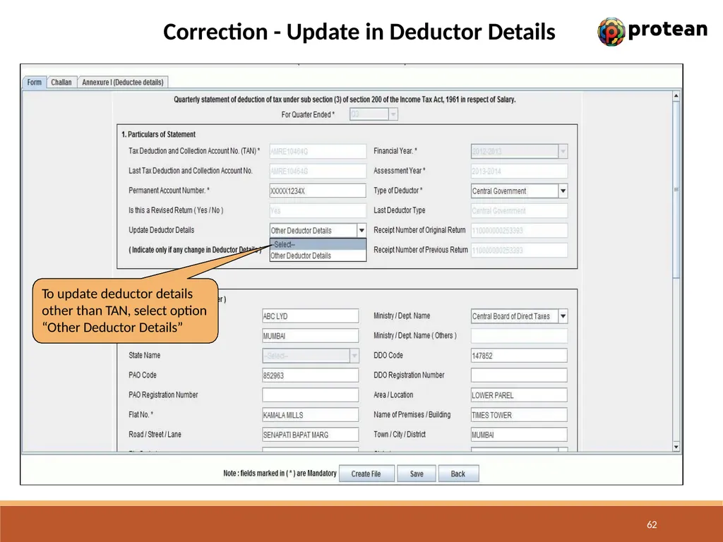 E-Tutorial on TDS/TCS Return Preparation Utility - slide 62 of 74