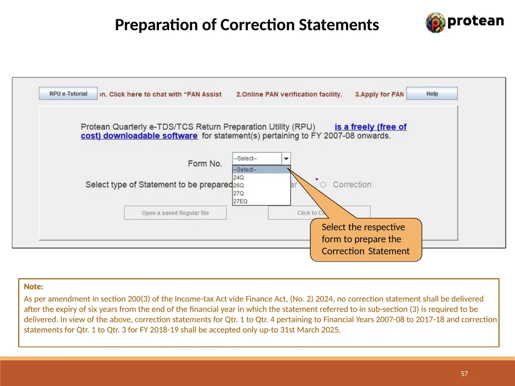 E-Tutorial on TDS/TCS Return Preparation Utility - slide 57 of 74