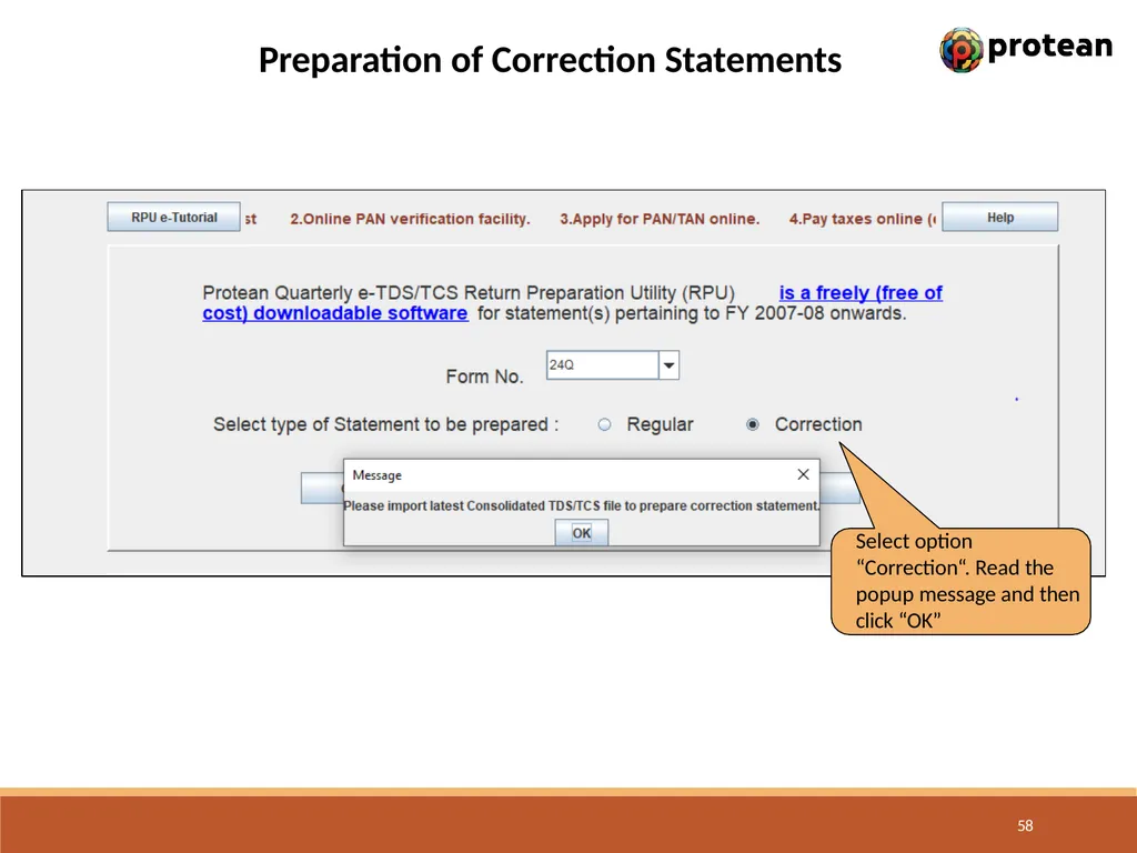 E-Tutorial on TDS/TCS Return Preparation Utility - slide 58 of 74