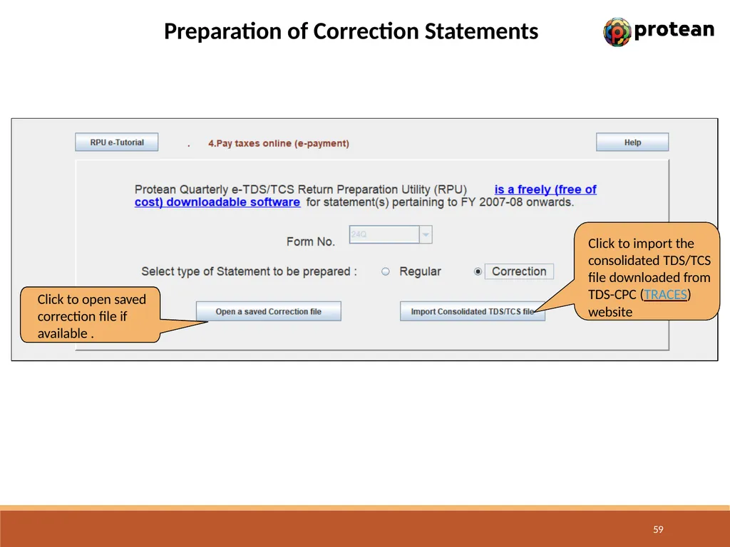 E-Tutorial on TDS/TCS Return Preparation Utility - slide 59 of 74