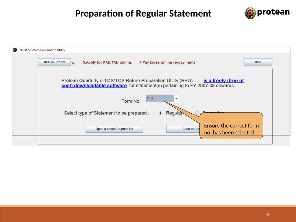 E-Tutorial on TDS/TCS Return Preparation Utility - slide 15 of 74