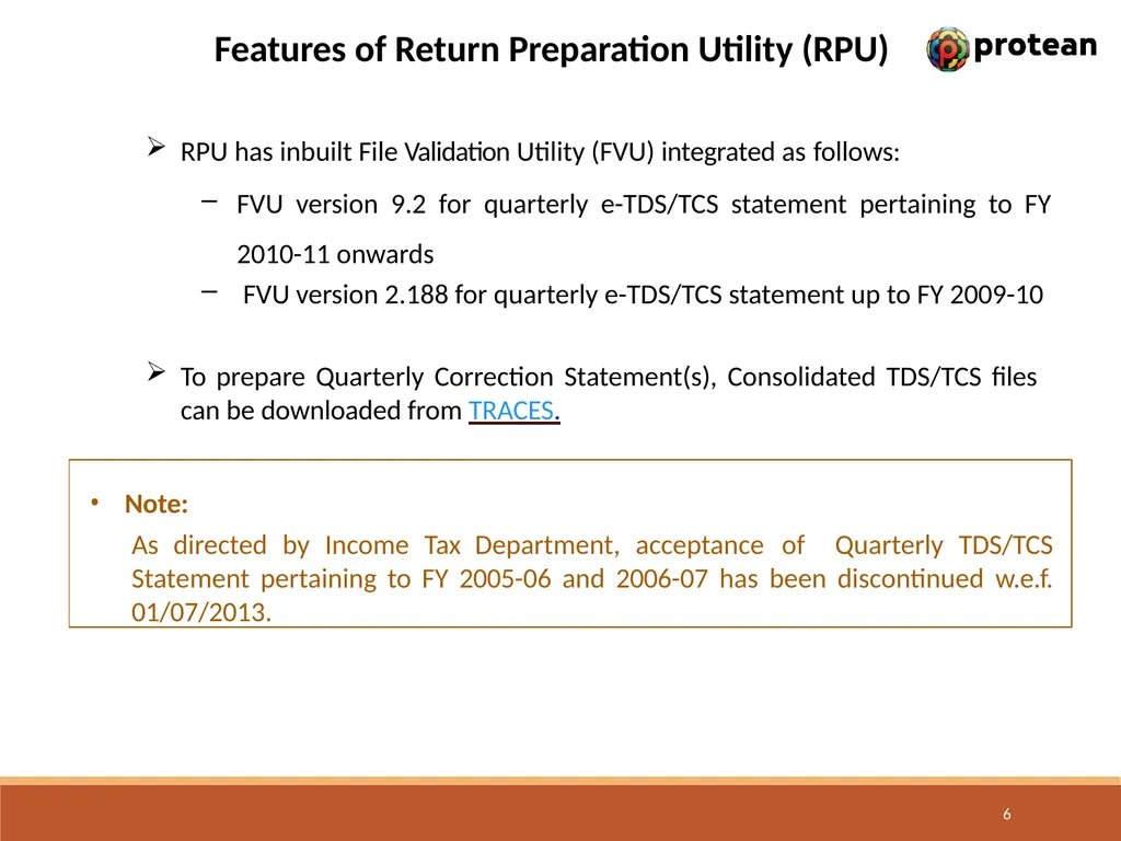 E-Tutorial on TDS/TCS Return Preparation Utility - slide 6 of 74