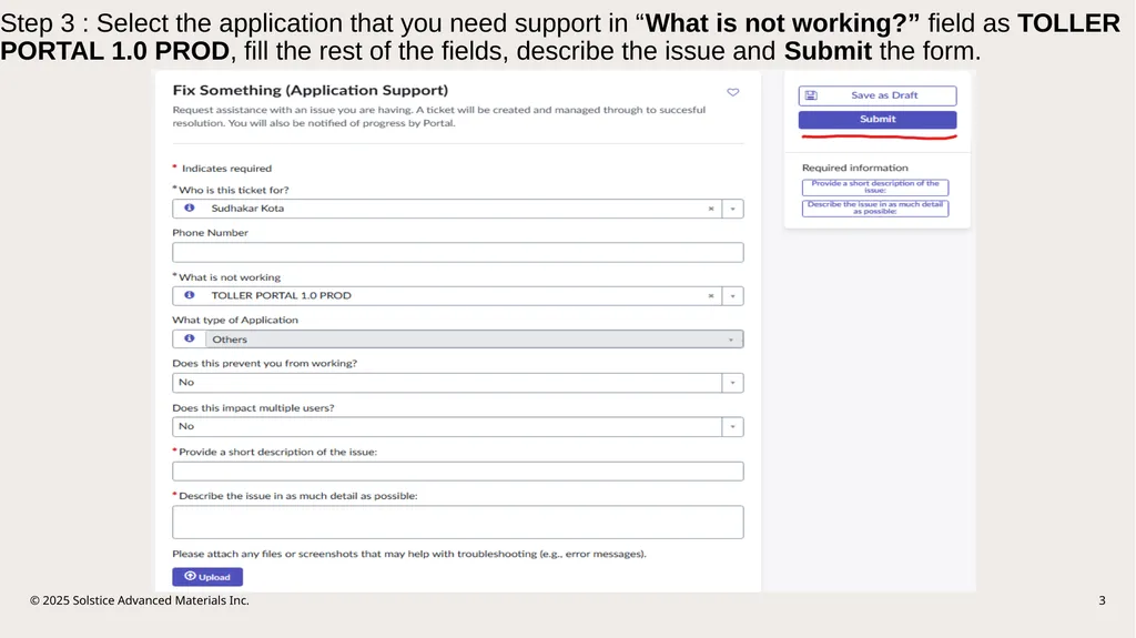 ServiceNow Ticket Creation Steps For LIMS Support - slide 3 of 3